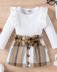 Knitted Ribbed Solid Color Baby Girl Set